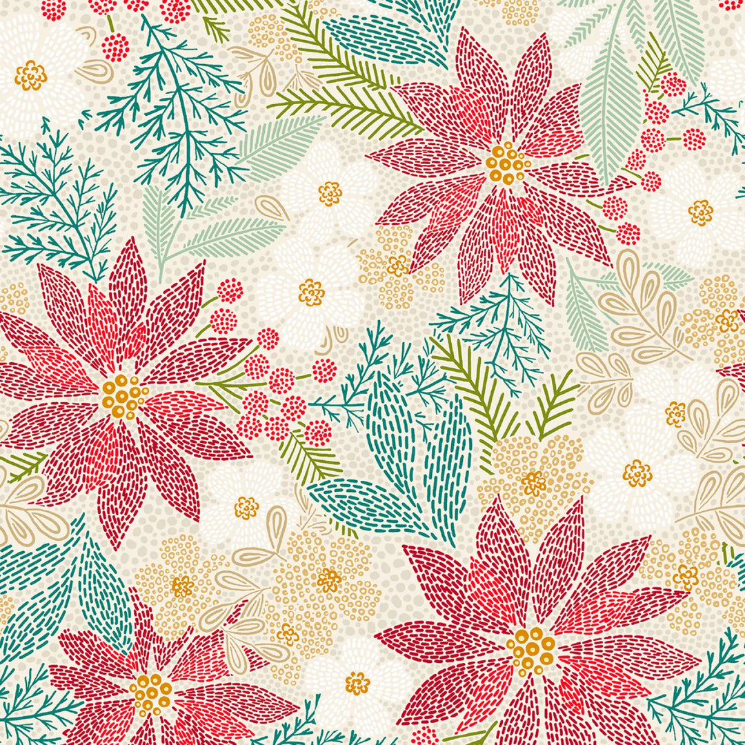Holiday Stitches - Stitched Christmas Floral, Cream Holiday Stitches - Stitched Christmas Floral, Cream