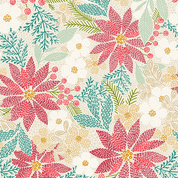 Holiday Stitches - Stitched Christmas Floral, Cream Holiday Stitches - Stitched Christmas Floral, Cream