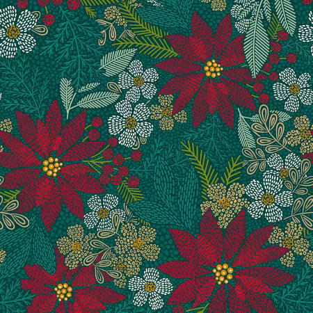 Holiday Stitches - Stitched Christmas Floral, Deep Green