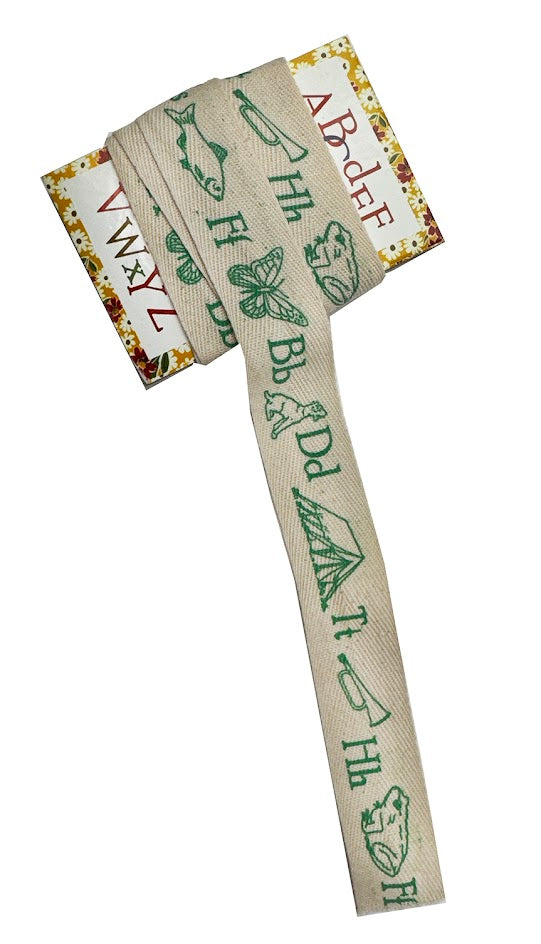 ABC Trim with Illustrations Green by Moda Home, 3 yds