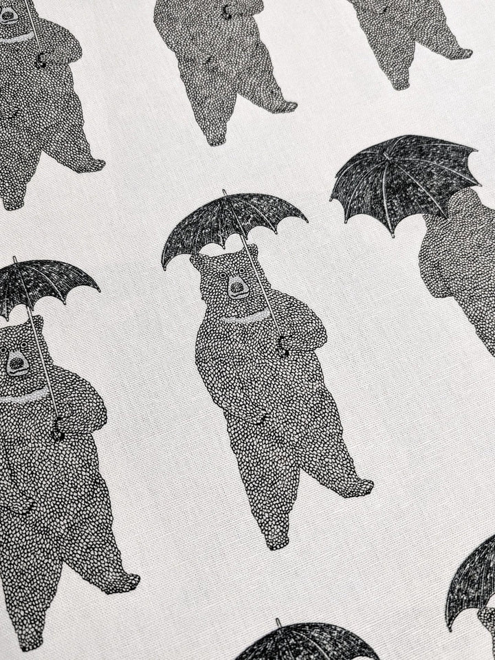 Koizumi Japanese Canvas Fabric - Bears With Umbrellas, White