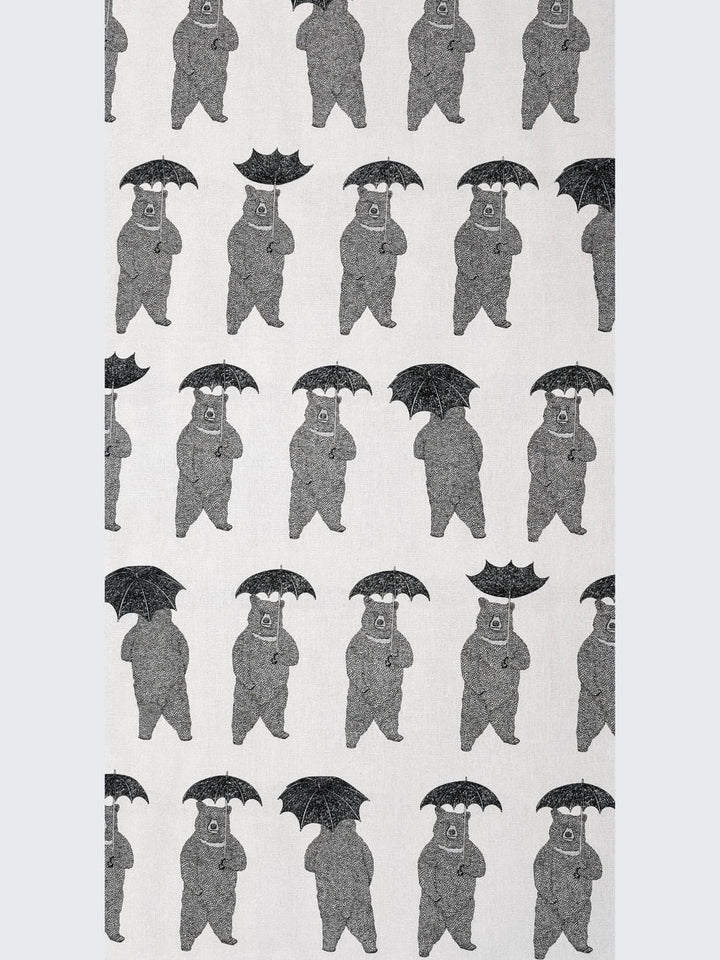 Koizumi Japanese Canvas Fabric - Bears With Umbrellas, White