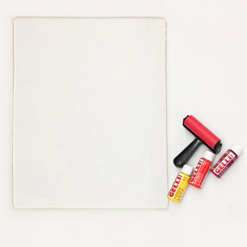 16x20 inch Gelli Arts plate with inks and brayer