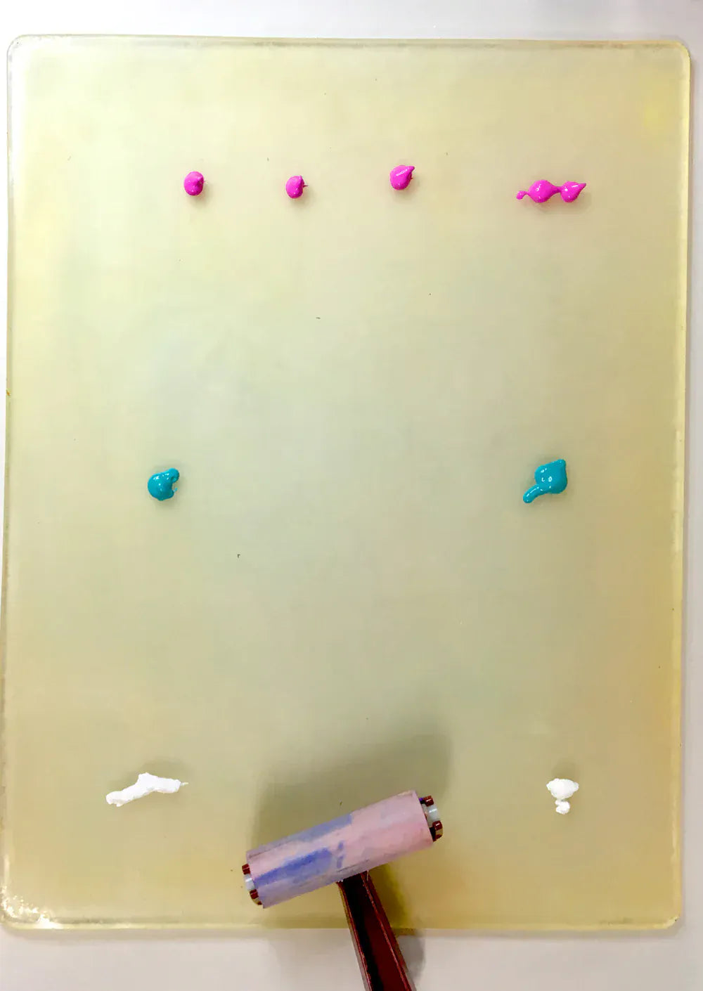 16x20 Paint palette with various colored paint dots and roller.