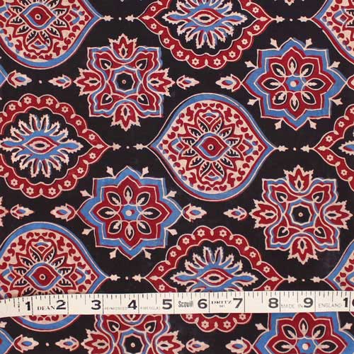 Handmade Block Printed Fabric from India (Black, Blue, Burgundy)
