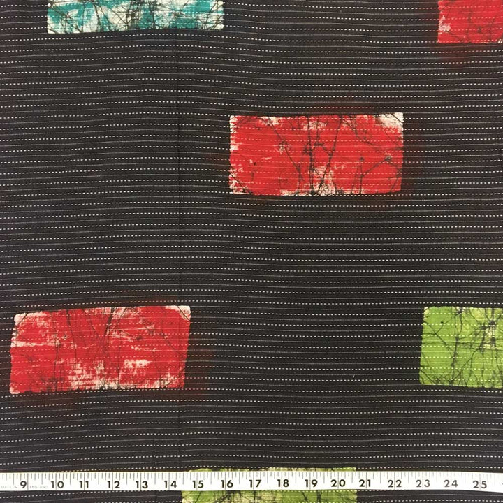 Indian Block Printed: Black & Color Bars with Kantha like Stitching