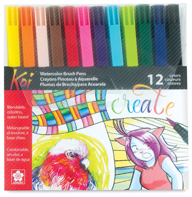 Koi Water Color Brush Pens, Set of 12 Colors