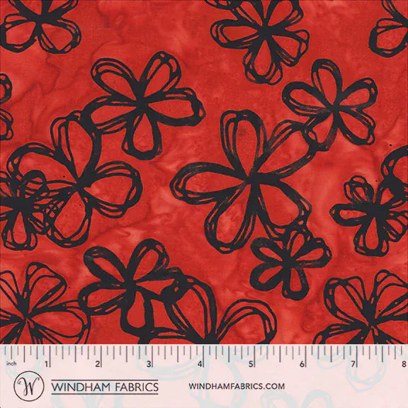 Claret Batiks By Anthology - Flower Sketch, Ladybug