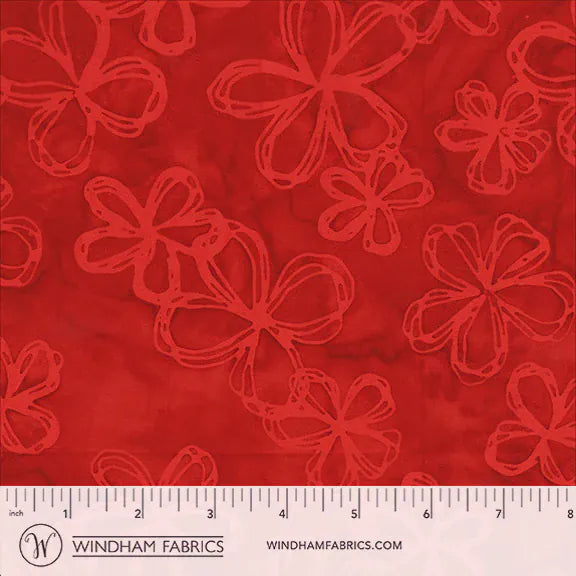 Claret Batiks By Anthology - Flower Sketch, Red