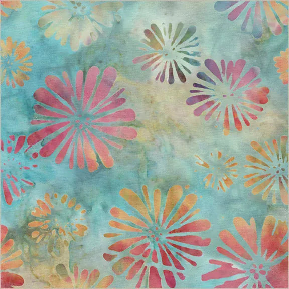 Haley Batiks By Anthology - Blooms, Aqua Haley Batiks By Anthology - Blooms, Aqua