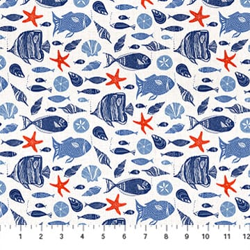 Take Me to the Beach - Fish & Shells, White Multi