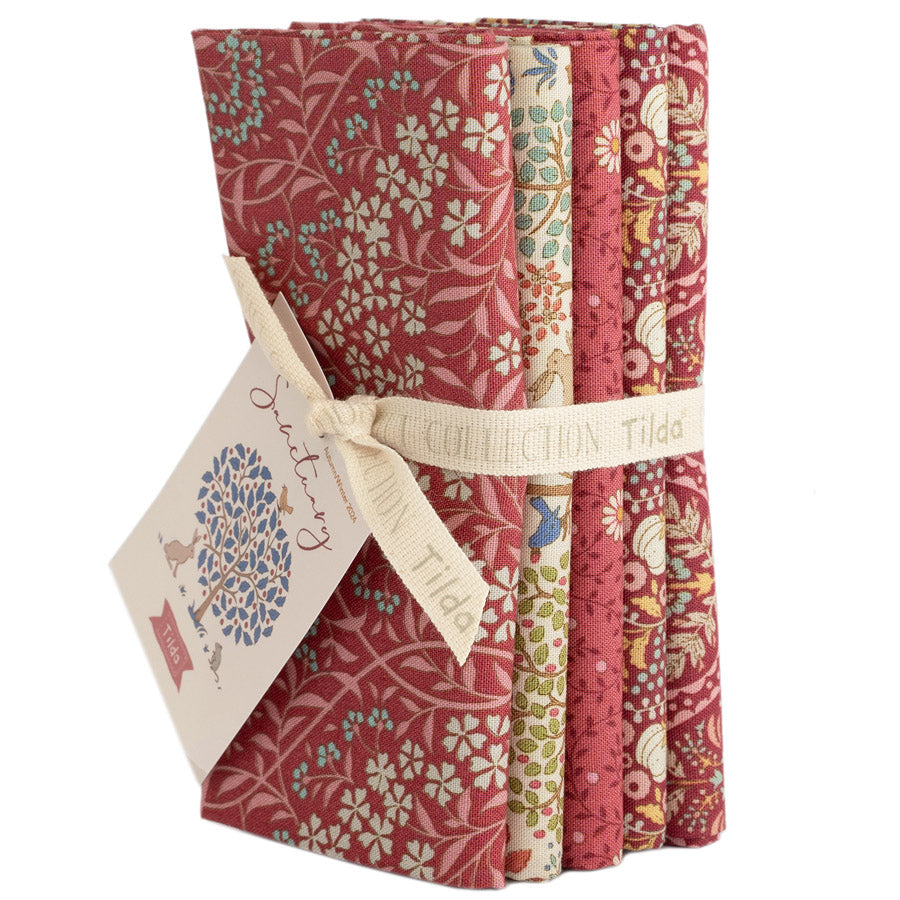 Tilda Sanctuary Fat Quarter Bundle, Maroon Rhubarb