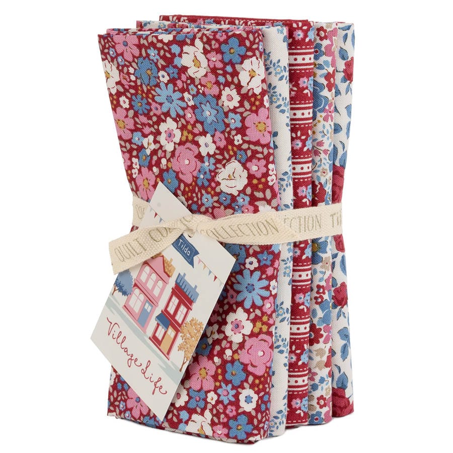 Village Life by Tilda - Fat Quarter Bundle, Burgundy Fabric Village Life by Tilda - Fat Quarter Bundle, Burgundy Fabric