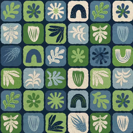 Abstract Shapes - Shape Toss Grid Blue/Green CANVAS