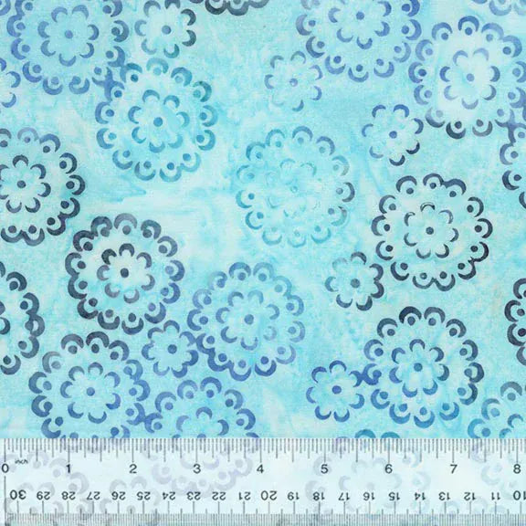 Blue floral fabric with ruler