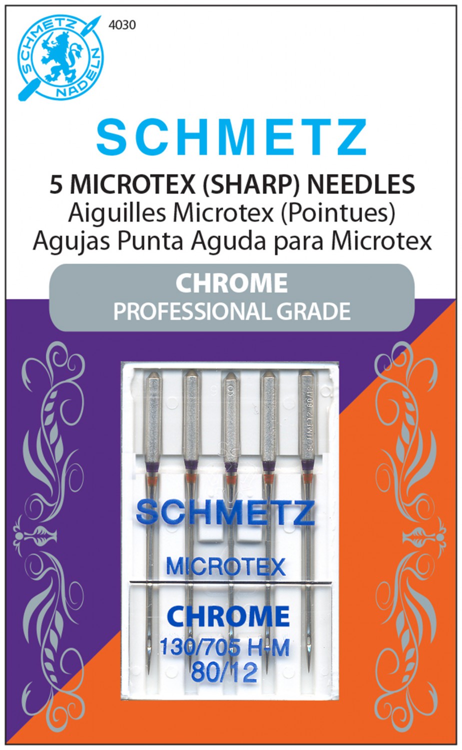 Schmetz Chrome Microtex Needle, Size 80/12 (5 pack)