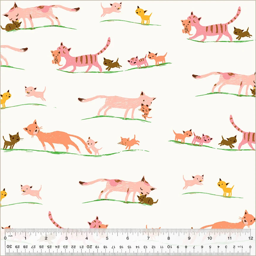 Heather Ross Favorites - Marching Cats, Cream