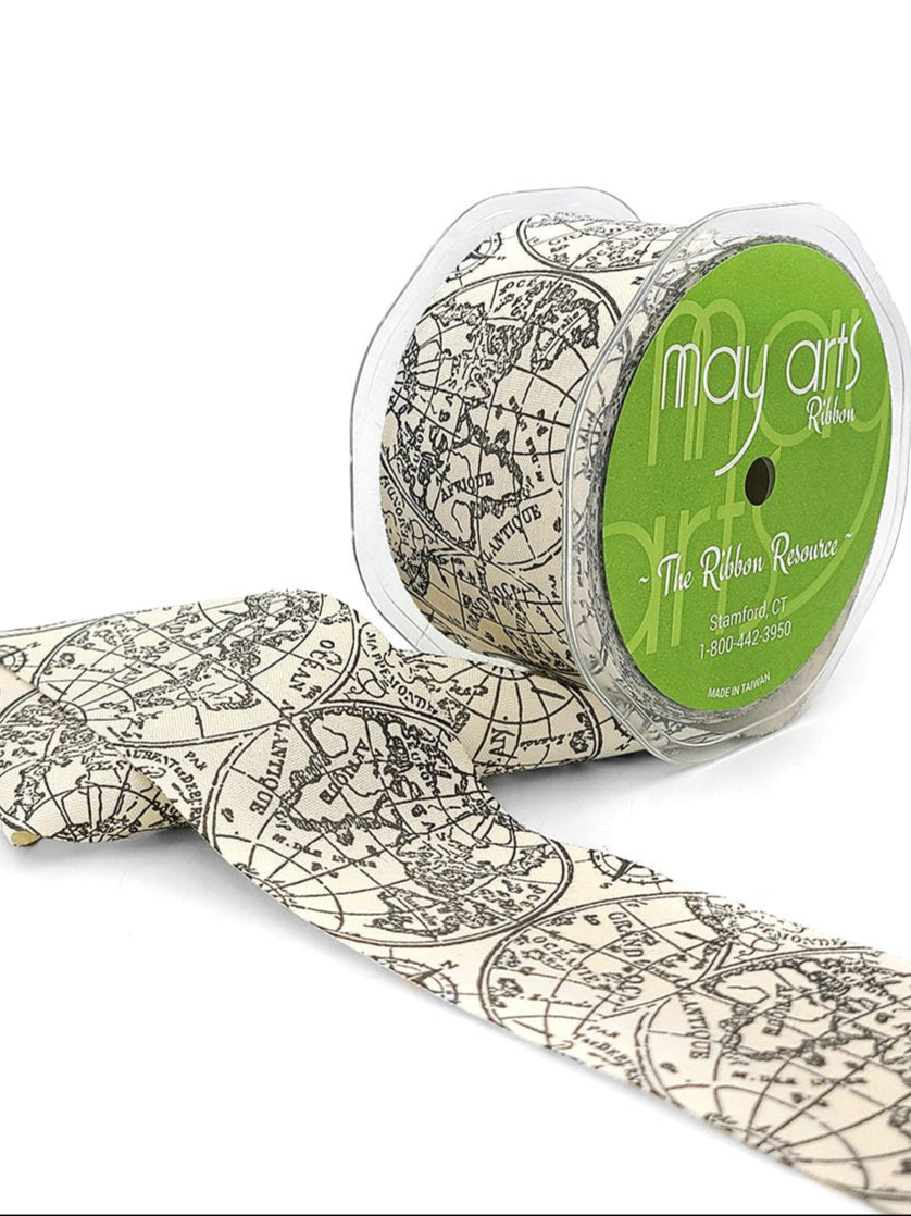 2 Inch Ivory Canvas Globe Ribbon in Black