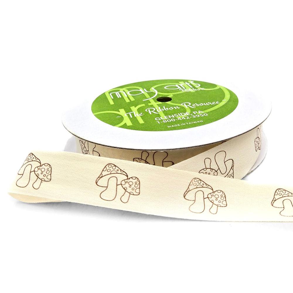 3/4 in. Ivory Canvas Ribbon, Mushrooms