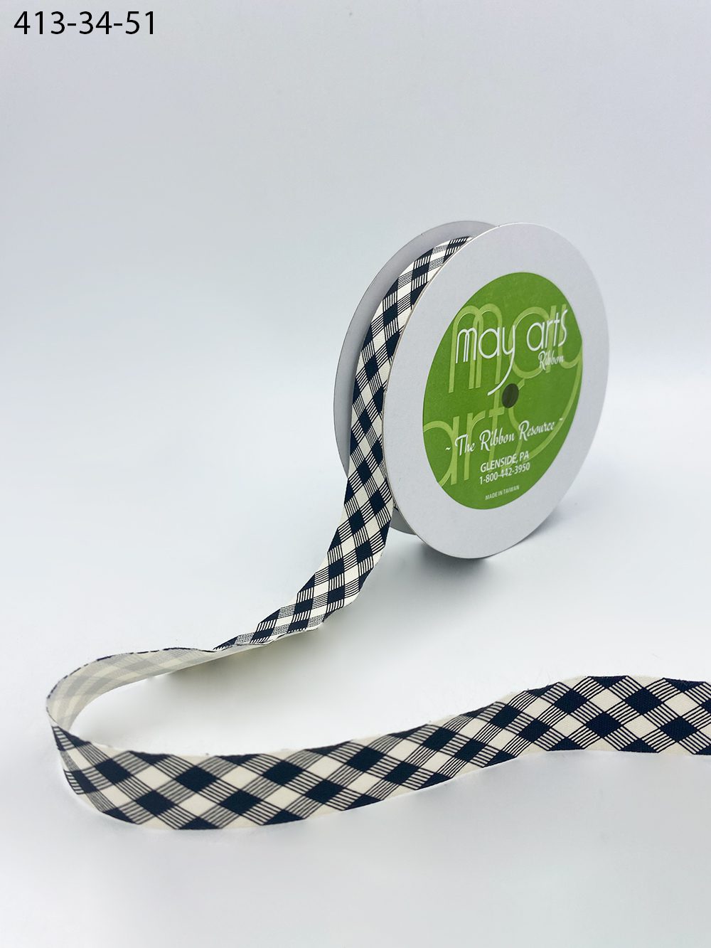 3/4 in. Ivory Canvas Ribbon, Black Gingham