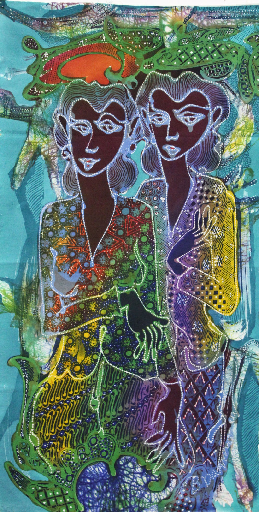 Batik Panel by Bambang Dharmo- Two Women on Green