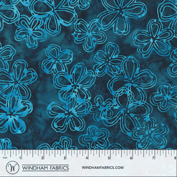 QE8: Charm Batiks By Anthology - Etched Flowers, Deep Sea