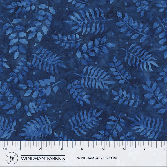 QE8: Charm Batiks By Anthology - Botanical Leaves, Indigo