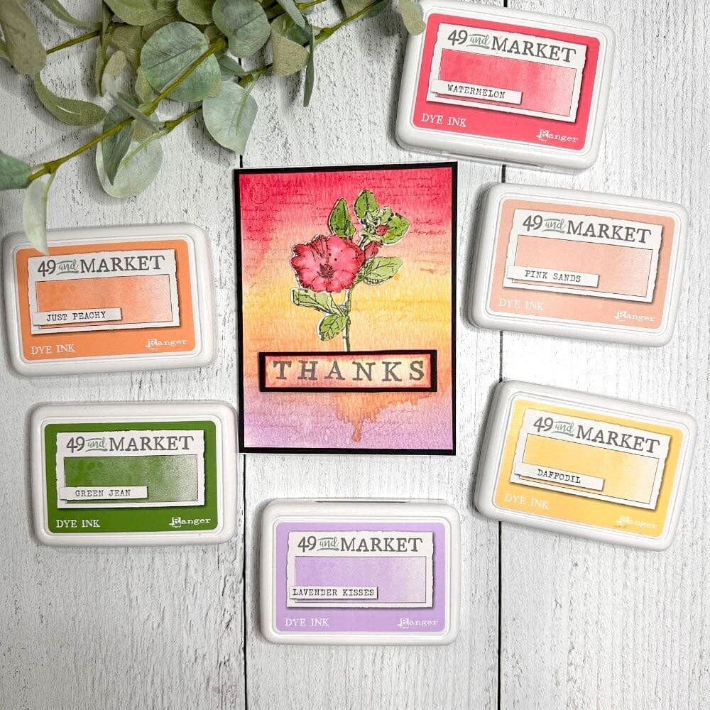 49 Market dye ink pads with card featuring Thanks and a flower