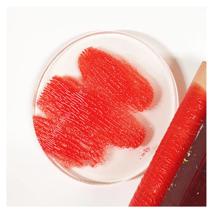 4RIFAStep2 red paint swatch on petri dish