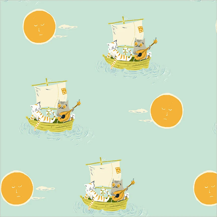 Heather Ross Favorites - Owl and the Pussycat, Aqua