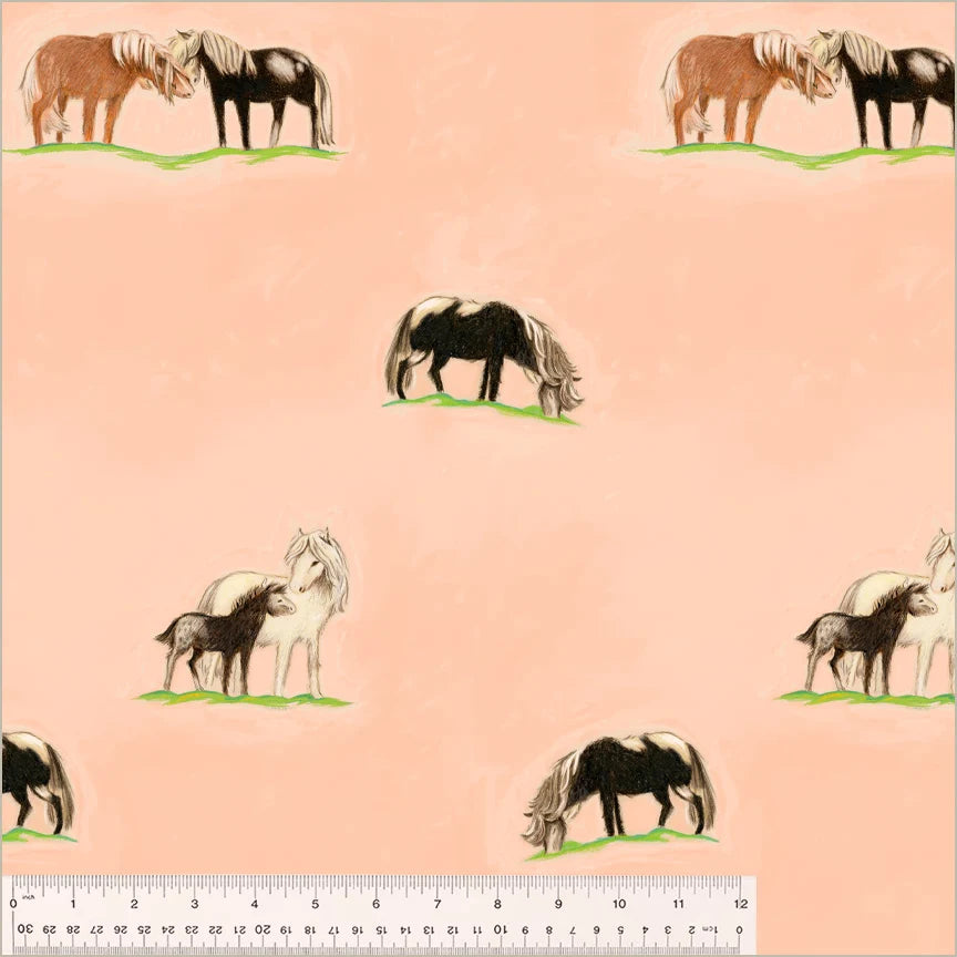 Heather Ross by Hand - Ponies, Peach CANVAS