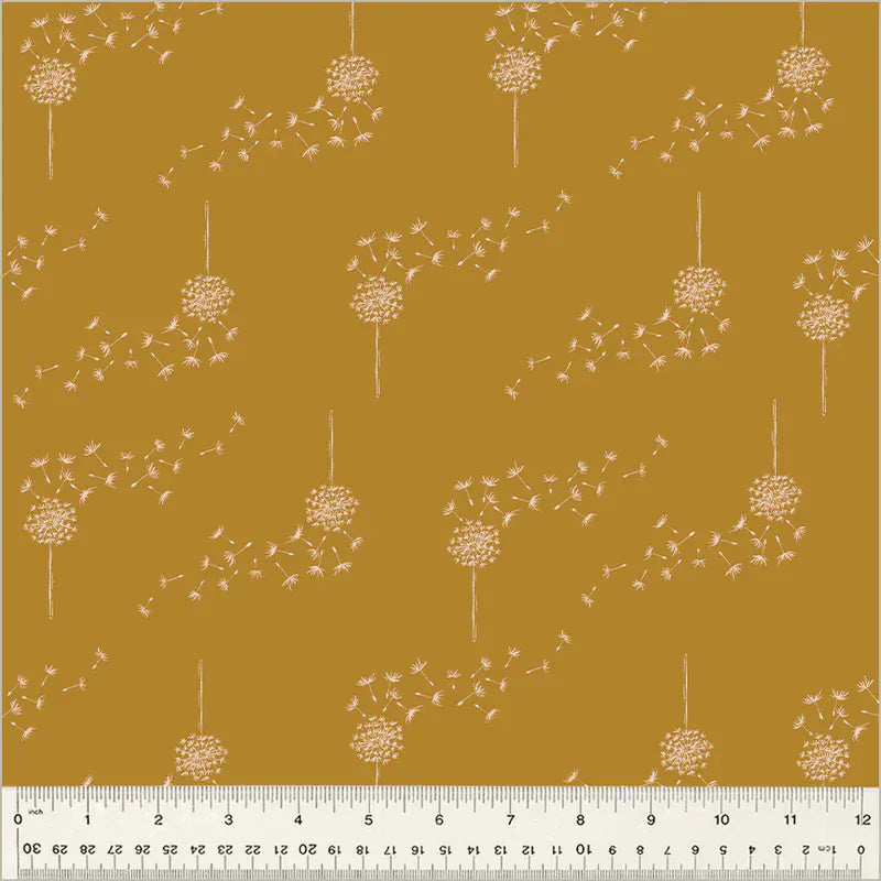 Mustard yellow dandelion fabric swatch