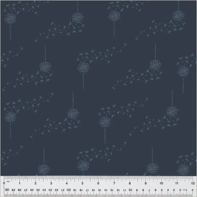 Navy blue dandelion fabric pattern