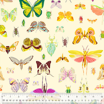 Butterfly and insect pattern on cream fabric