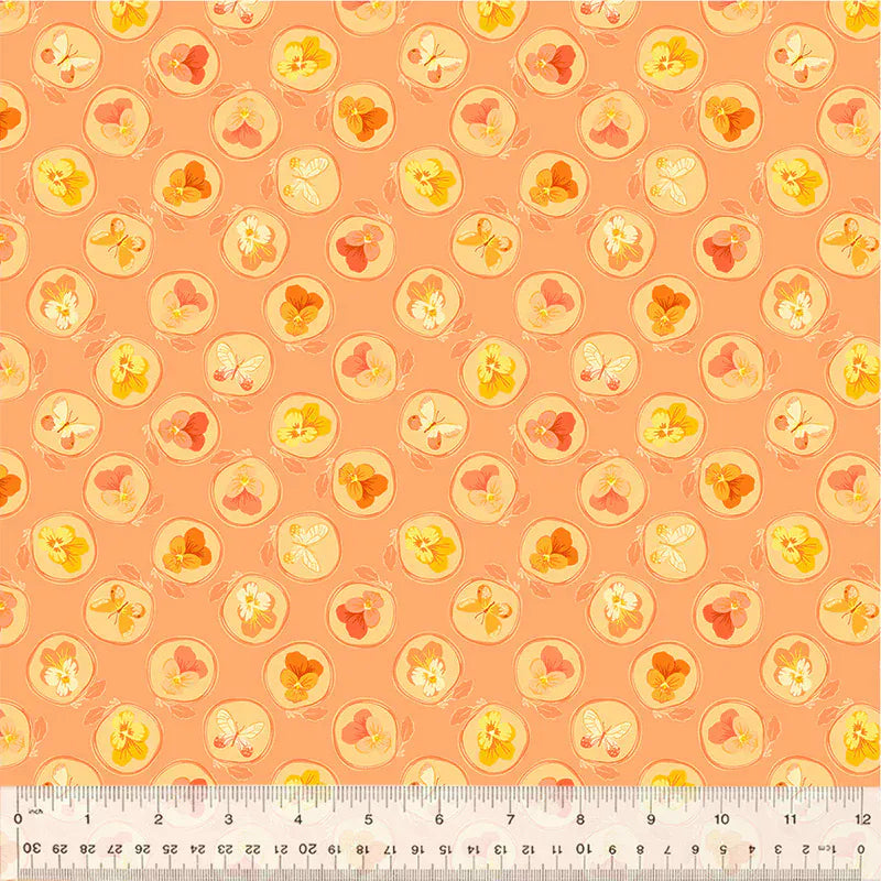 Orange floral fabric with ruler