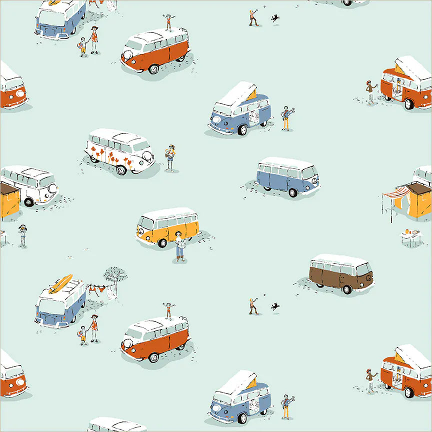 Heather Ross Favorites - Bus, Aqua Heather Ross Favorites - Bus, Aqua