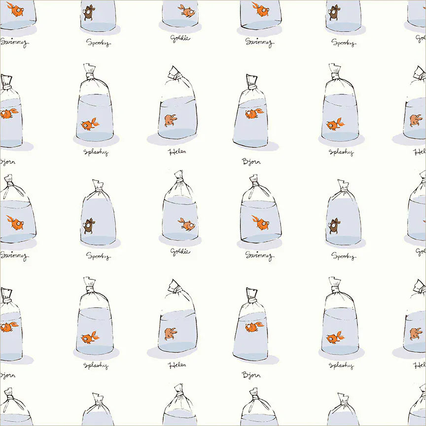 Heather Ross Favorites - Goldfishes in Bags, White Heather Ross Favorites - Goldfishes in Bags, White