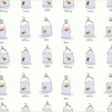 Heather Ross Favorites - Goldfishes in Bags, White Heather Ross Favorites - Goldfishes in Bags, White