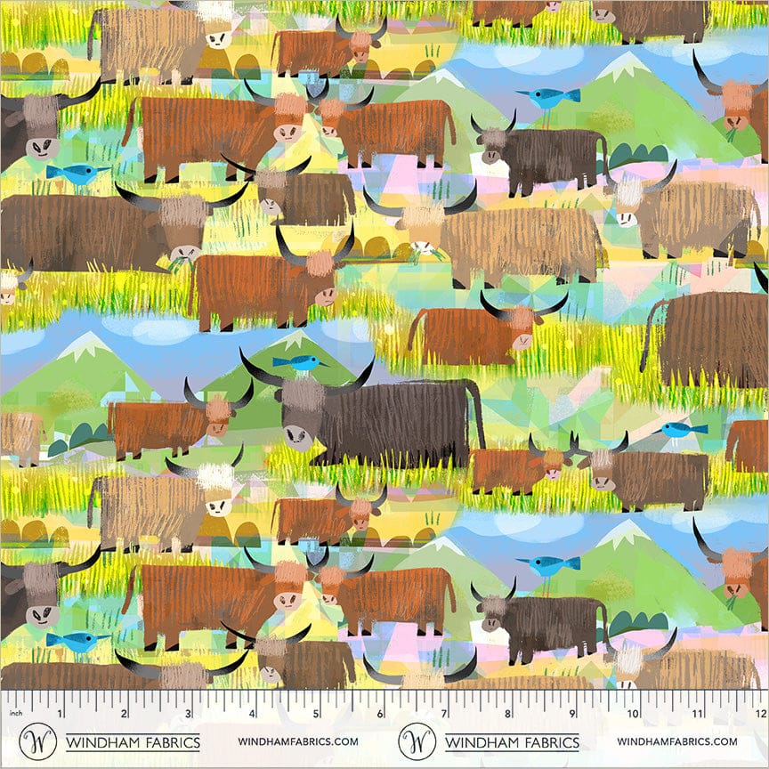 Animal Kingdom by Gareth Lucas - Highland Cows, Grasslands Highland Cows Grasslands | Animal Kingdom Fabric by Gareth Lucas