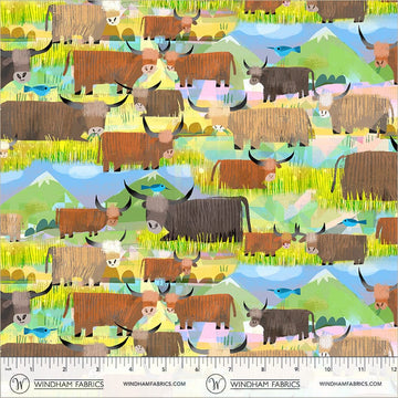 Animal Kingdom by Gareth Lucas - Highland Cows, Grasslands Highland Cows Grasslands | Animal Kingdom Fabric by Gareth Lucas