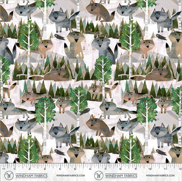 Animal Kingdom by Gareth Lucas - Wild Wolves, White Forest Wild Wolves White Forest | Animal Kingdom Fabric by Gareth Lucas