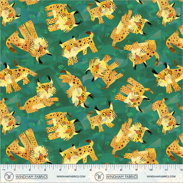 Animal Kingdom by Gareth Lucas - Solitary Lynx, Pine Green Solitary Lynx Pine Green | Animal Kingdom Fabric by Gareth Lucas