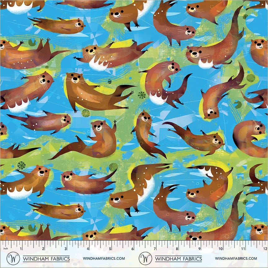 Animal Kingdom by Gareth Lucas - Swimming Otters, Cyan Swimming Otters Cyan | Animal Kingdom Fabric by Gareth Lucas