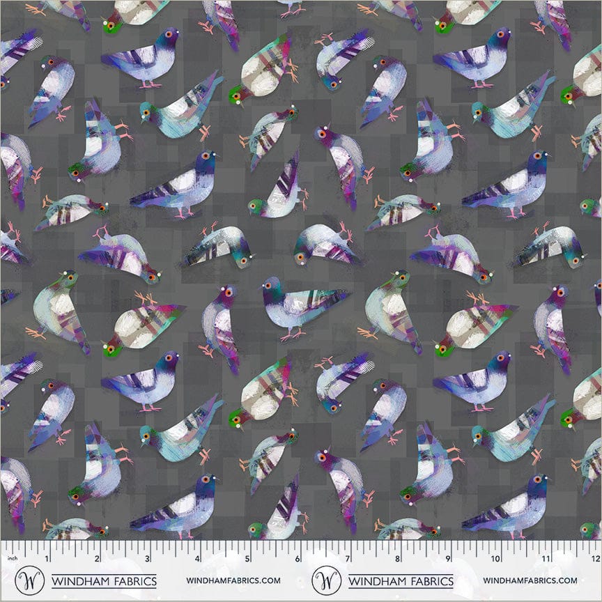 Animal Kingdom by Gareth Lucas - Pigeon Pals, Asphalt Pigeon Pals Asphalt | Animal Kingdom Fabric by Gareth Lucas