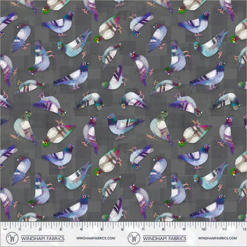 Animal Kingdom by Gareth Lucas - Pigeon Pals, Asphalt Pigeon Pals Asphalt | Animal Kingdom Fabric by Gareth Lucas