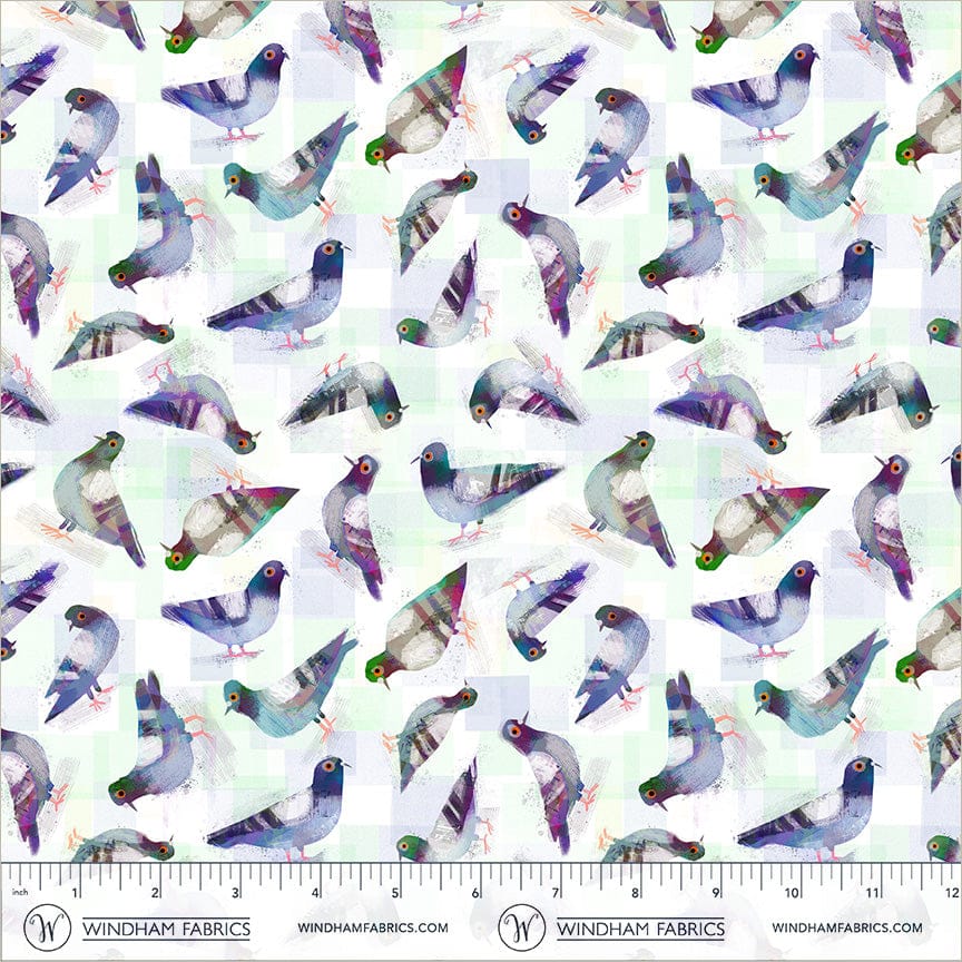 Animal Kingdom by Gareth Lucas - Pigeon Pals, White Pigeon Pals White | Animal Kingdom Fabric by Gareth Lucas