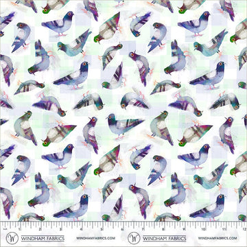 Animal Kingdom by Gareth Lucas - Pigeon Pals, White Pigeon Pals White | Animal Kingdom Fabric by Gareth Lucas