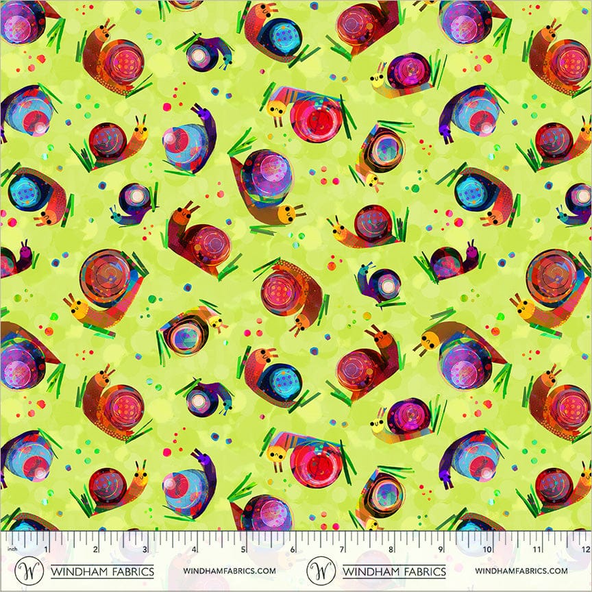Animal Kingdom by Gareth Lucas - Garden Snails, Chartreuse Garden Snails Chartreuse | Animal Kingdom Fabric by Gareth Lucas