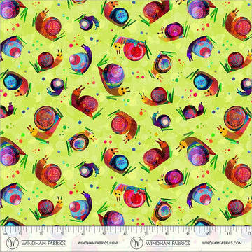 Animal Kingdom by Gareth Lucas - Garden Snails, Chartreuse Garden Snails Chartreuse | Animal Kingdom Fabric by Gareth Lucas