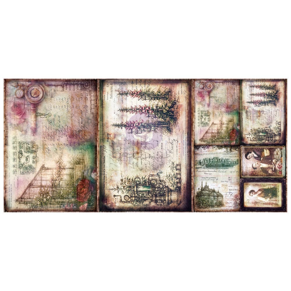 Finnabair A3 Decoupage Fiber Paper - Mechanical Orchard, 3pcs Finnabair A3 Decoupage Fiber Paper - Mechanical Orchard, 3pcs